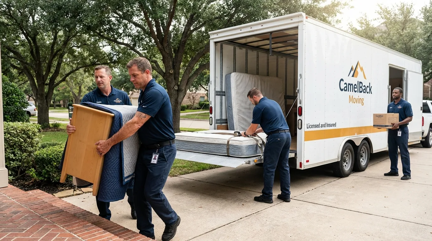 Crew loading residential truck for cross-state move from Oconomowoc, WI