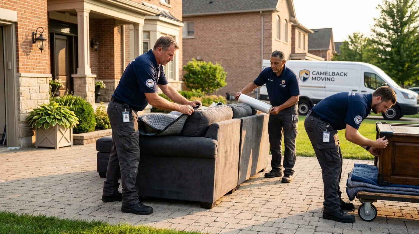 Large estate moving crew wrapping furniture in Oconomowoc, WI