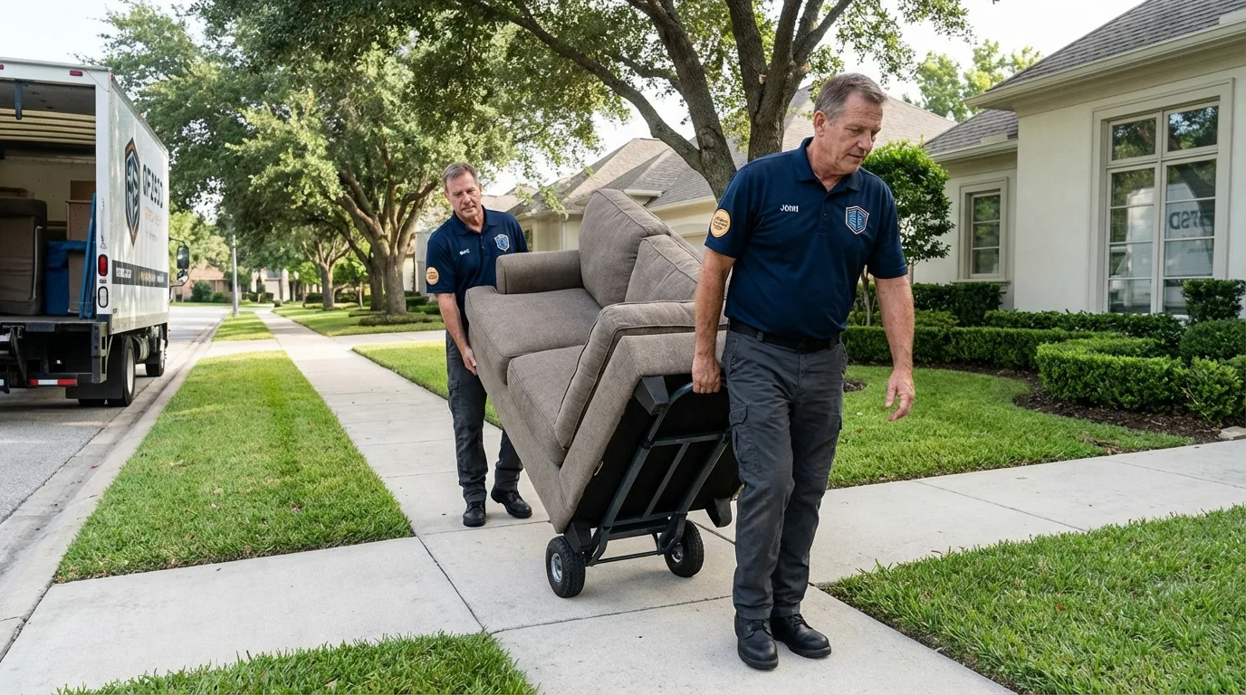 Local residential moving crew loading furniture in Oconomowoc, WI