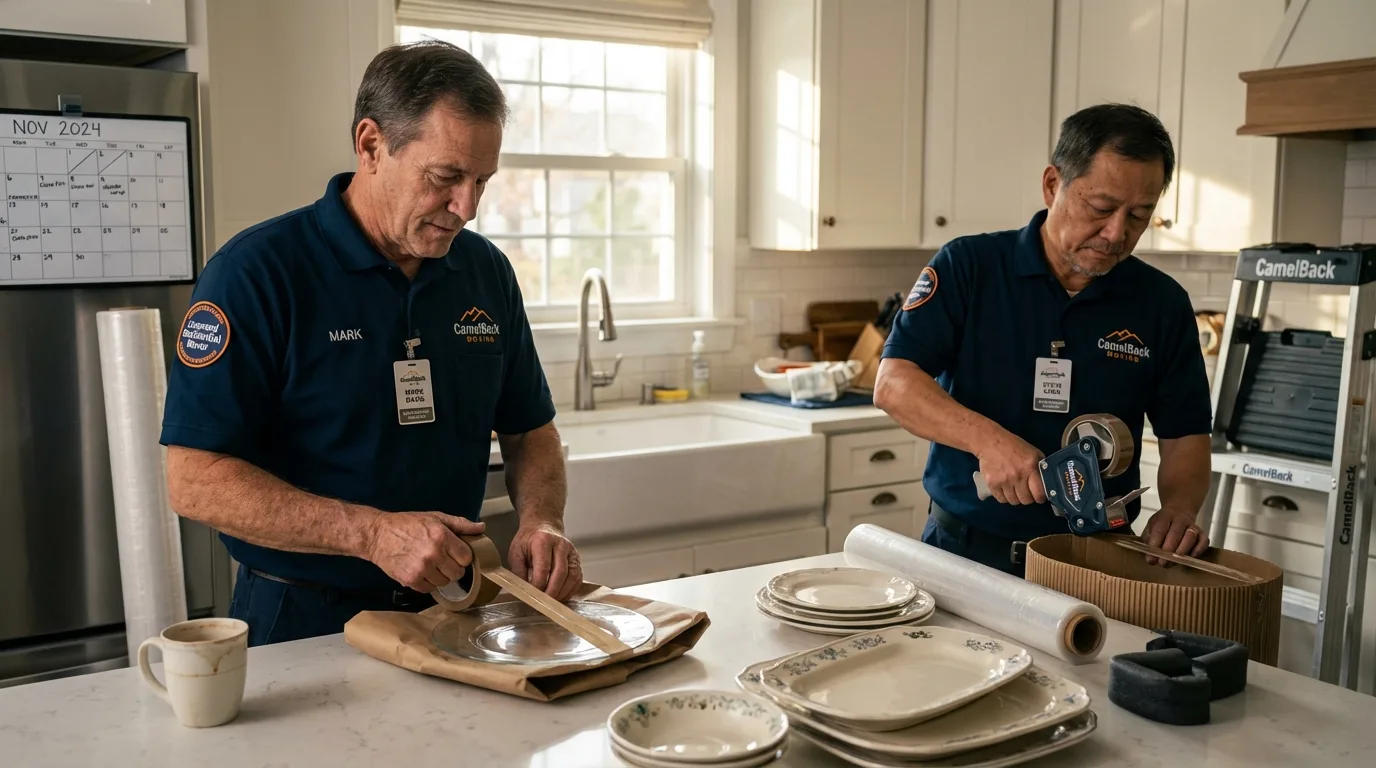 Professional crew packing kitchen dishware in Oconomowoc, WI
